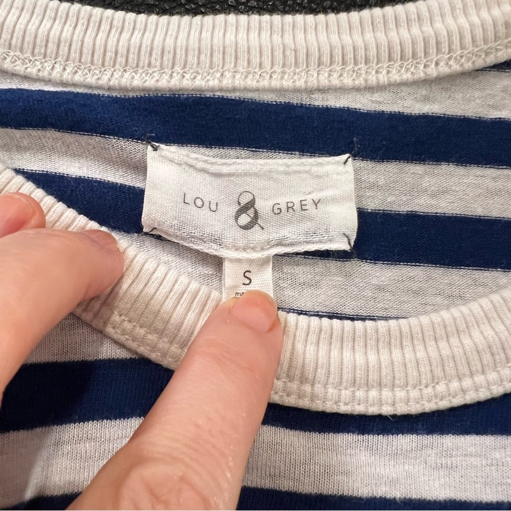 Lou & Grey Navy White Striped Short Sleeve linen blend T Shirt Dress size small - Picture 9 of 11